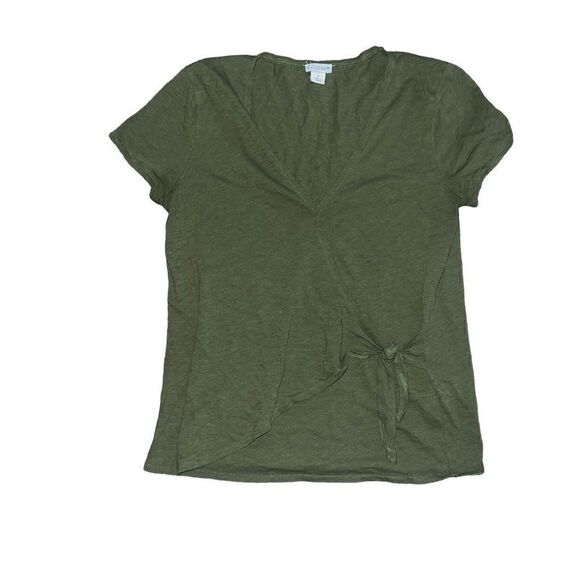 J.Crew Tops - J BY JCREW Green 100% Cotton V-Neck Wrap Short Sleeve Top Size S